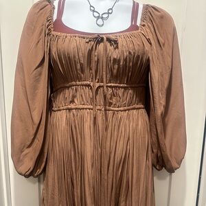 mustard seed brown satin cross back dress new with tags